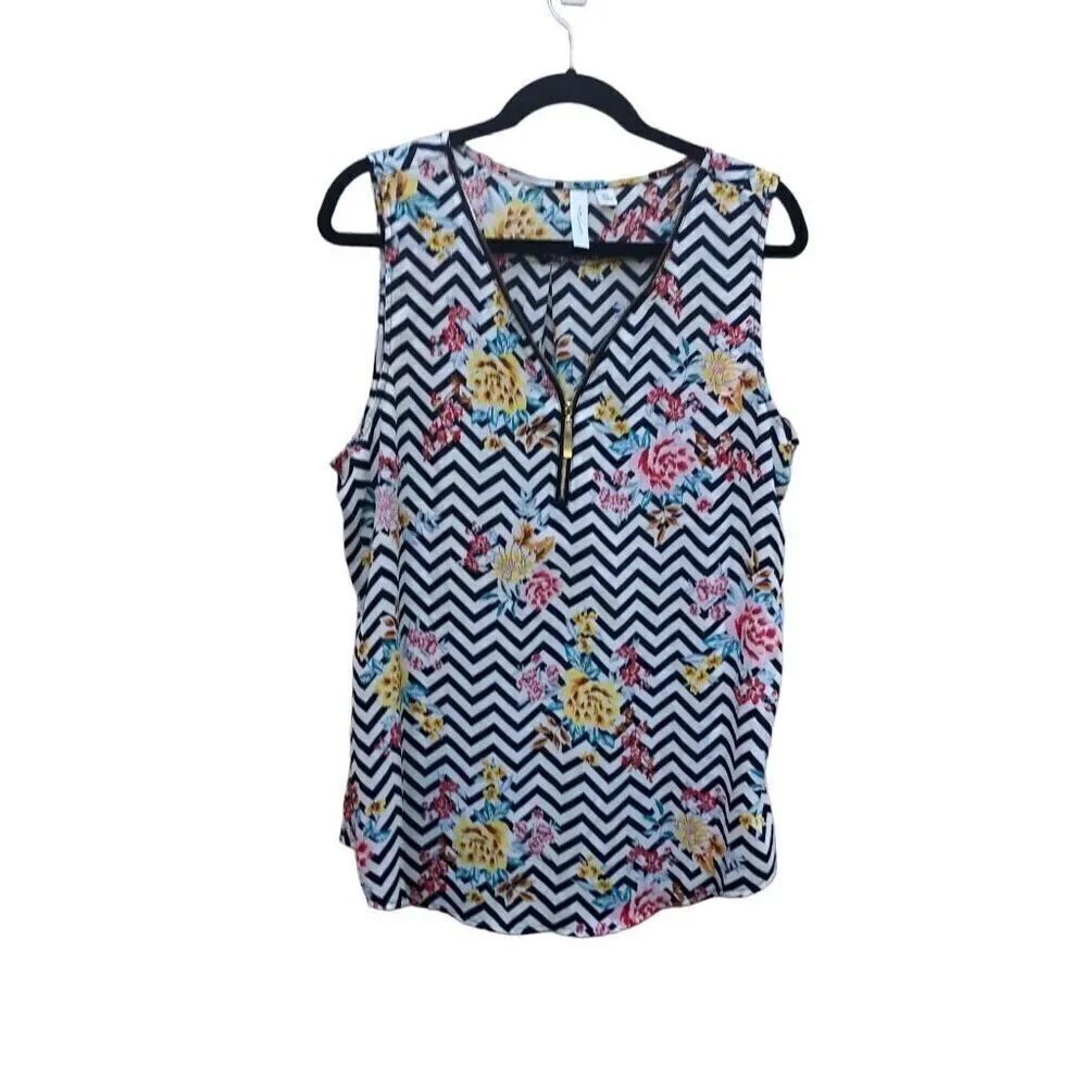 Tacera Size Extra Large (XL) Zip Front Tank Floral